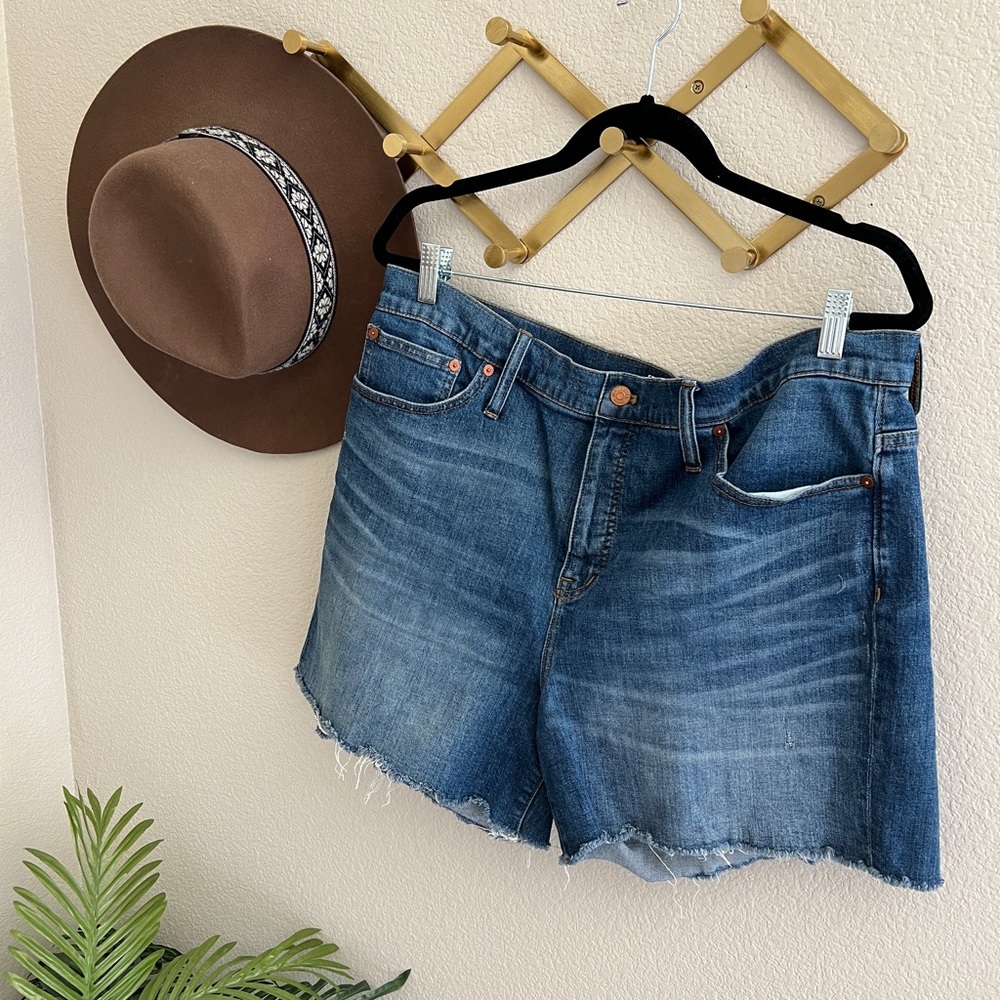 Madewell Dark Wash Raw Hem Cut Off Distressed High Rise Denim Jean Shorts
